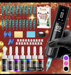 Tattoo Pen Kit Complete Set, Cordless Tattoo Gun With Screen Display, 6-8 Hours Battery, Wireless Rotary Tattoo Machine Set, 20 Cartridge Needles, 7 I