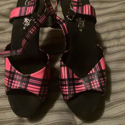 Pleasers Plaid, Pink And Black Strap 