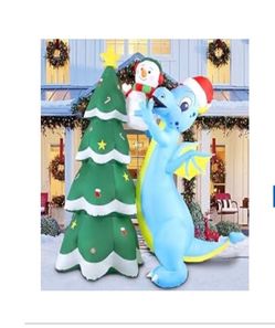 7ft Christmas Inflatable Dragon w Tree and Snowman