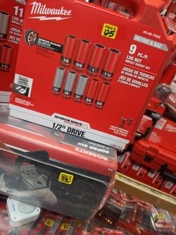 Milwaukee 9pc 1/2" lugnut impact socket set, SAE & MM