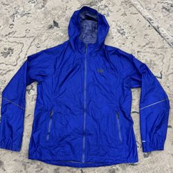 Outdoor Research Jacket Men Large Blue Diamond Fused Hood Full Zip Packable Wind