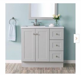 Bannister 37 in. Single Sink Pearl Gray Bath Vanity with Granite-Look Colorpoint White Cultured Marble Top (Assembled)