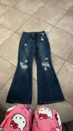 Dark Wash Distressed Flare Jeans
