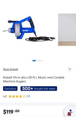 Kobalt 1/4-in dia x 25-ft L Music wire Corded Machine Auger