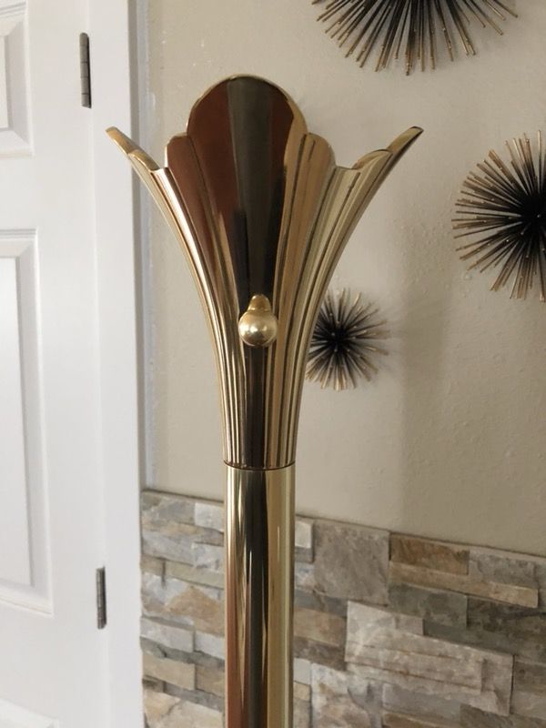 Solid Brass Vintage Mid Century Stiffel Lilly Lotus Torchiere Floor Lamp (model 2006)