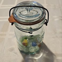 Vintage Marbles And Glass Jar