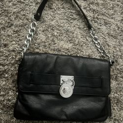 Michael Kors Black Leather Small Bag Silver Chain Clutch bag