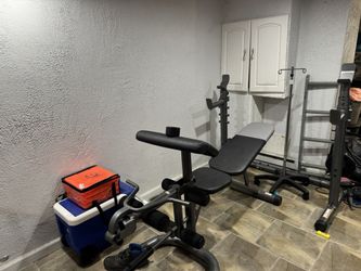 Weider XRS 20 Adjustable Bench with Olympic Squat Rack and Preacher Pad, 610 lb. Weight Limit