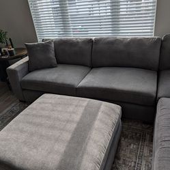 Grey L-Sectional Couch (with an Ottoman)