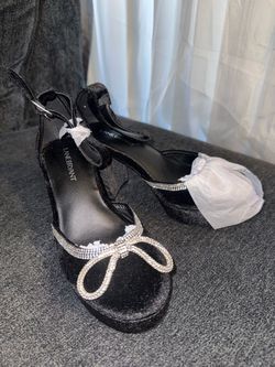 Lane Bryant Black Platform Heels with Rhinestone Bow