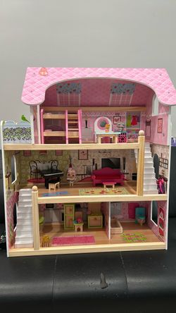 Wooden Dollhouse with Furniture and Accessories