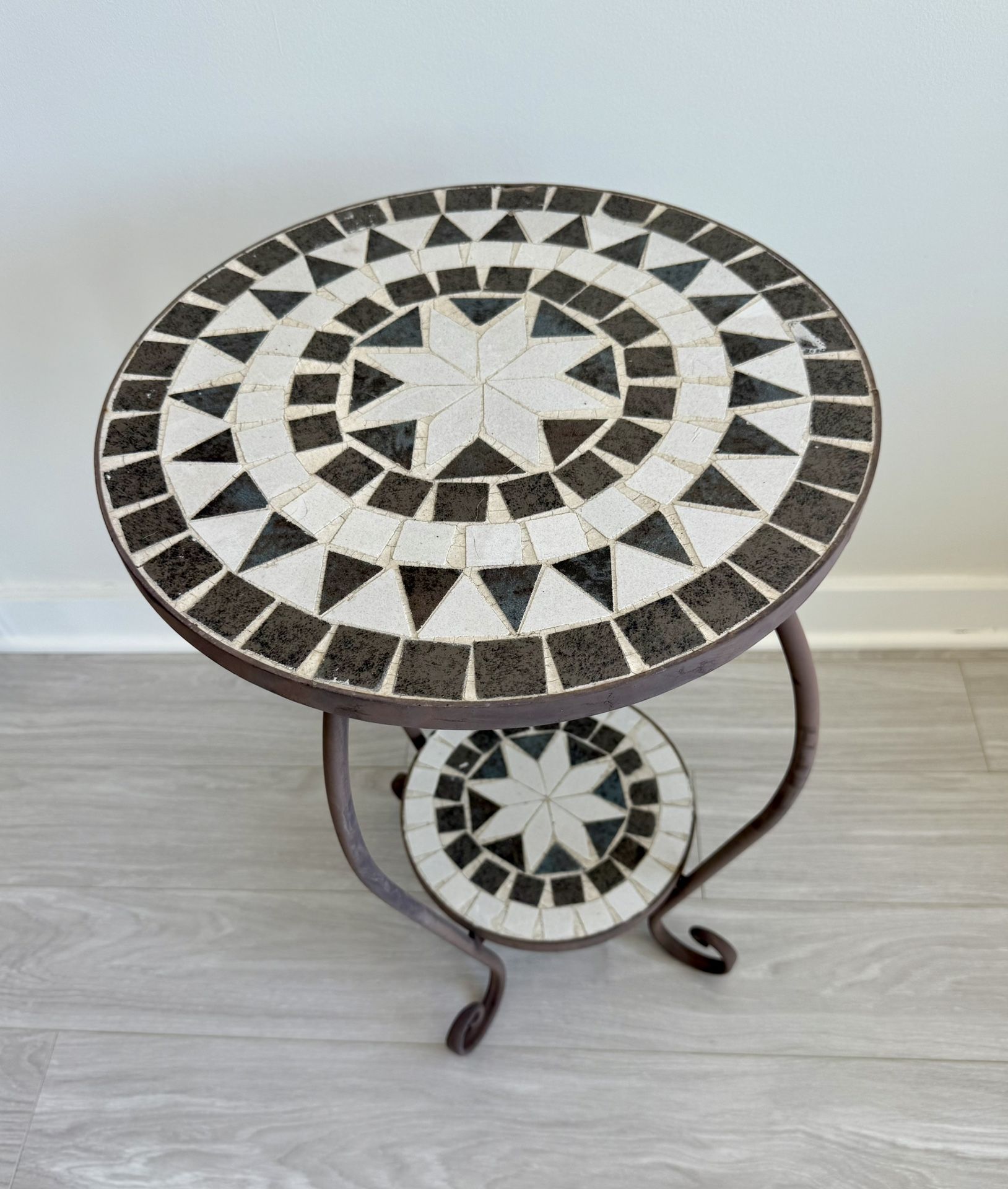 Geometric Mosaic Side Table with Star Design