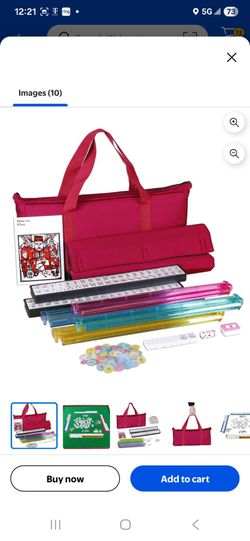 American Mahjong Set 166 Tile Complete Mah Jongg Set with 4 All-in-One Rack/Pushers, Red Soft Bag