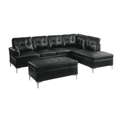 Brand New 109" x 80" Black Faux Leather Sectional + Ottoman