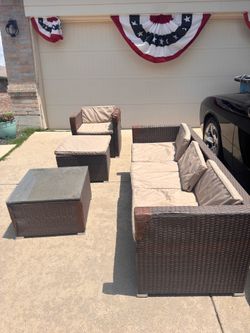 4-Piece Outdoor Wicker Patio Set – Couch, Chair, Ottoman & Table”