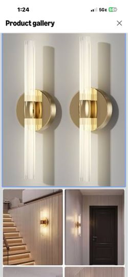 Brand New Set of 2 19” indoor wall lights, Gold finish, 3 color temp (hardwired)