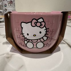 Hello Kitty pink Ceramic Ramen Noodle Bowl With Chopsticks  Sanrio NEW