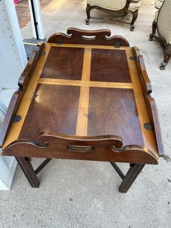 WOODEN INLAY COFFEE TABLE WITH DROP DOWN LEAVES