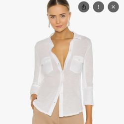 James Perse Like New Button Down Slub Side Rib Top