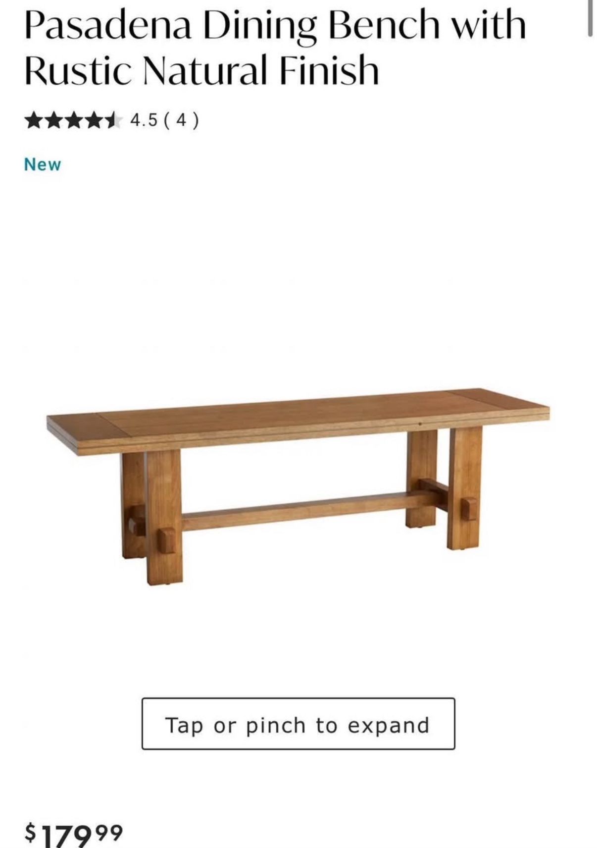 Pasadena Dining Bench with Rustic Natural Finish