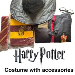 Harry Potter Gryffindor Robe Costume Kids Small/Medium w/ Scarf, Hat, Tie, Glasses + Accessories