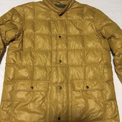 EDDIE BAUER GOOSE DOWN PUFFER JACKET MENS SIZE XLARGE MUSTARD COLOR TAG 