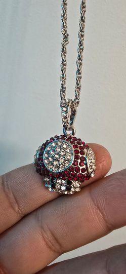 Super Mario Mushroom Rhinestone  pendant on 24" necklace