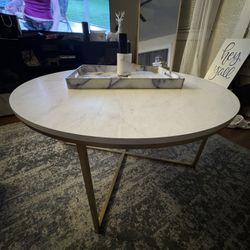 White/Gold Marble Coffee Table and Tray with marble coasters and remote holder