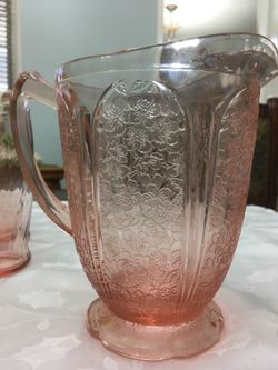 Depression Glass Pink Pitcher plus Tumblers Glasses