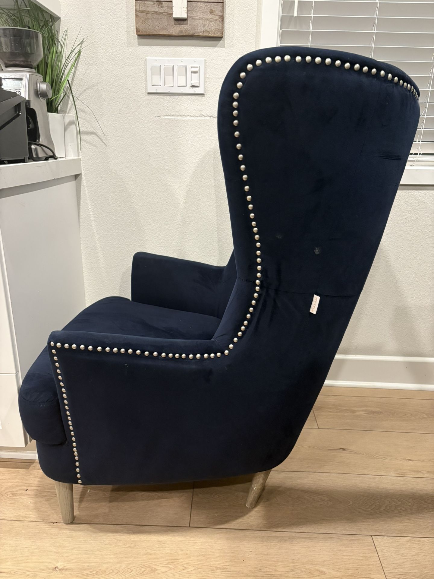 Tufted Wing Back Accent Chairs Navy blue Suede