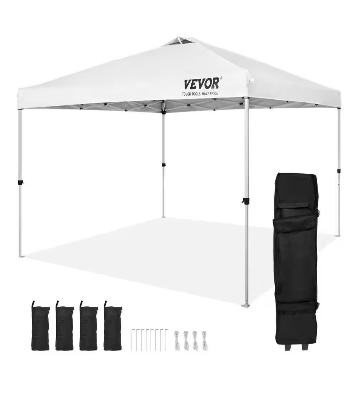 10 ft. x 10 ft. White Pop Up Canopy Tent 250D PU Silver Coated Tarp Waterproof and Sun Shelter Gazebo for Outdoor Events