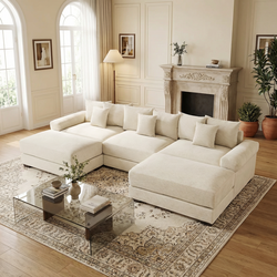 Albany 130" Modular Corduroy Cloud U-Shaped Sectional Sofa with Ottomans
