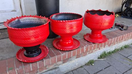 Upcycled Tire Planter Red Set of 3