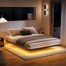 Woozuro 8 inch Queen size Floating Bed Frame with LED Strip Light,No Box Spring Needed,Noise-Free,Black