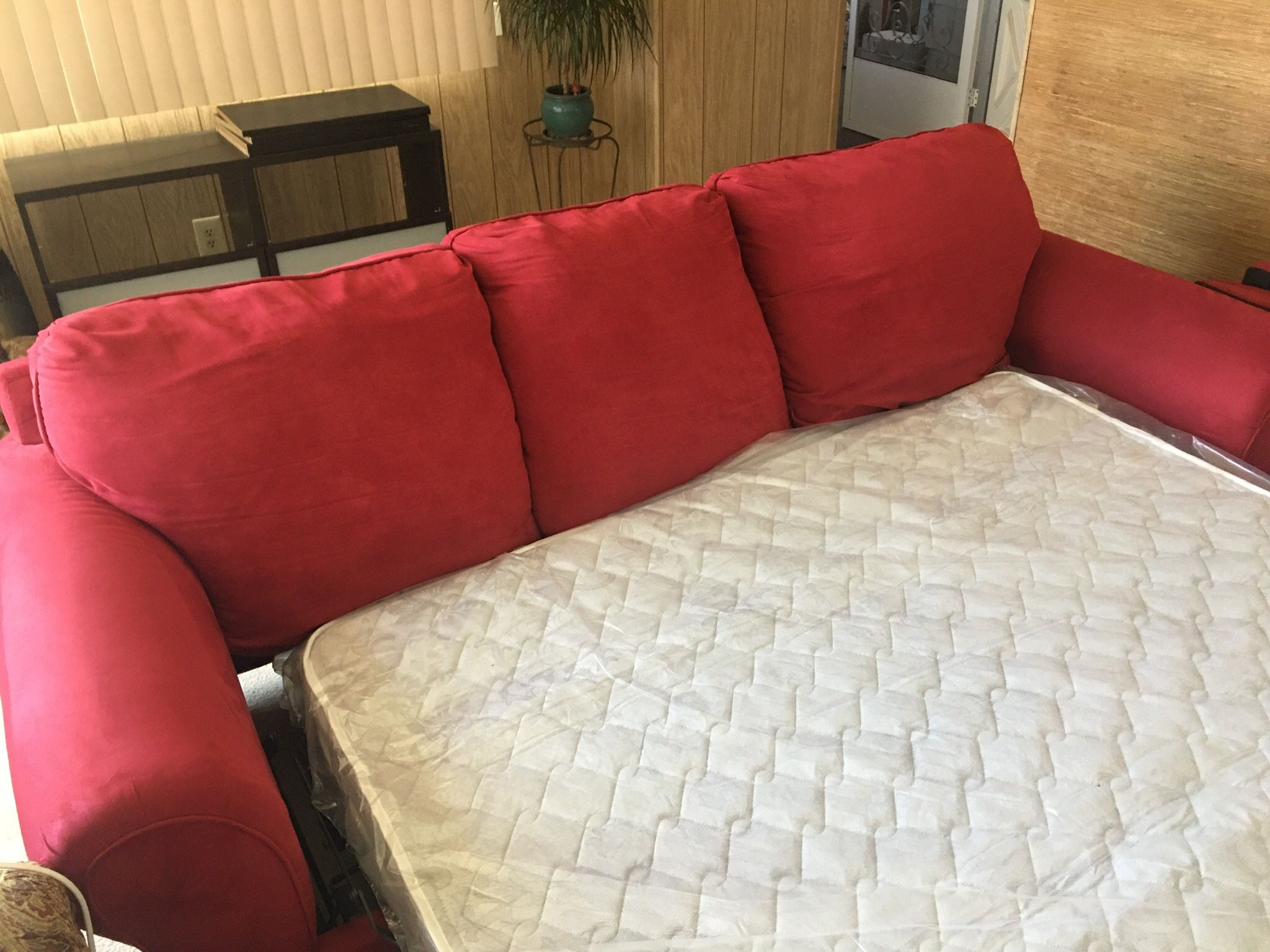 Red Suede Queen Sleeper Sofa