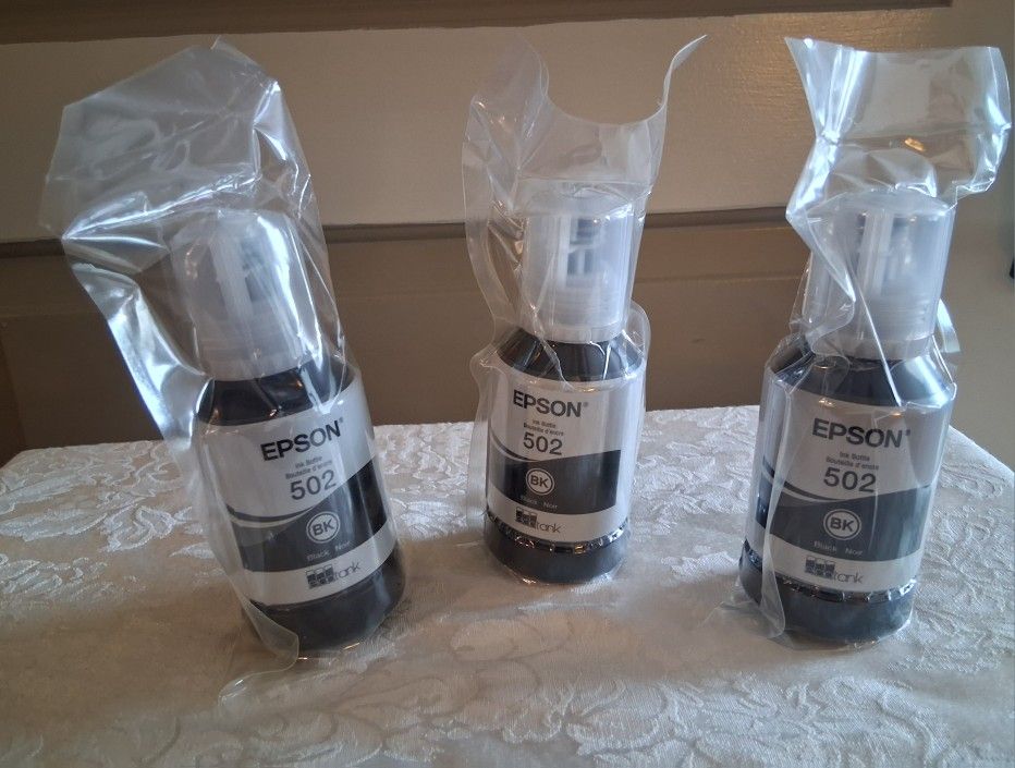 3 EPSON 502 Ink Bottles Exp 2026 Black - Genuine (Sealed)