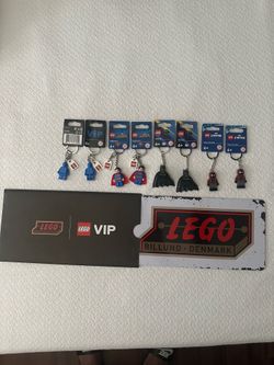 Lego Keychains (8 total) and sign