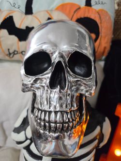 Large Skull Chrome Glazed Ceramic Skull - Halloween