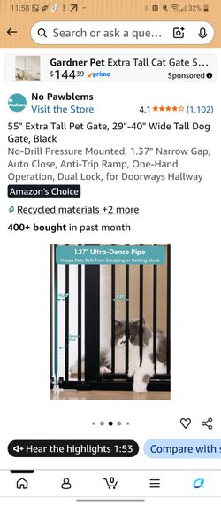No Pawblems 55" Extra Tall Pet Gate Black