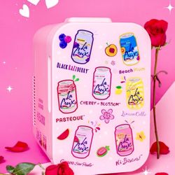 Pink La Croix branded Mini fridge