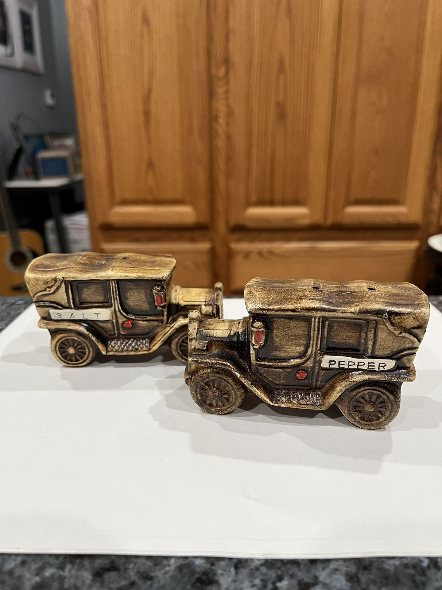 Vintage Ceramic Car Pair of Salt and Pepper Shakers. Preowned never used.