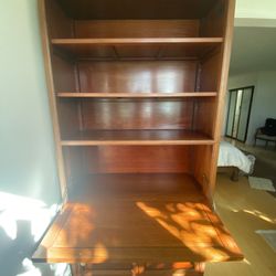 Solid Rosewood Bookcase / Drop Leaf Desk