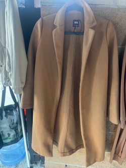 Zara Camel Open-Front Wool Coat