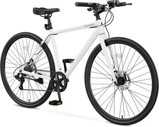 700C Hybrid Bike for Adults, Lightweight Aluminum City Commuter Bicycle, 8-Speed Urban Fitness Bike for Men & Women, Dual Disc Brakes, Upright Handleb