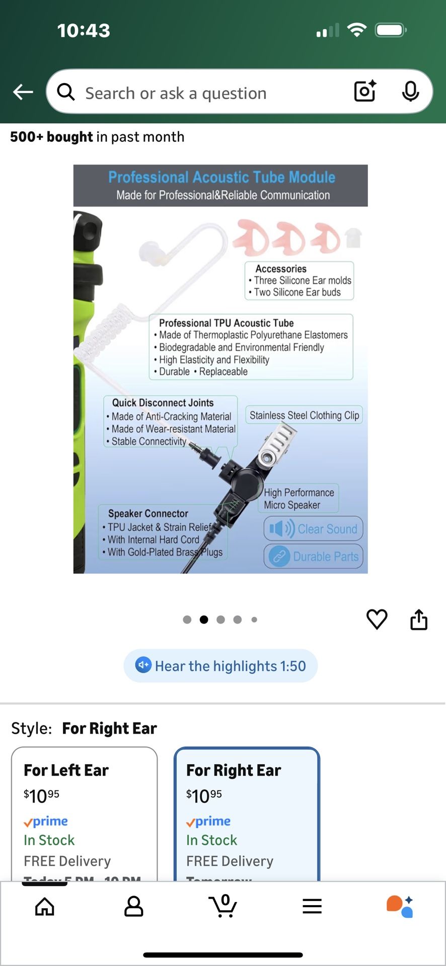 $5-Brand: commountain 4.2實責 ** (1, 14) commountain 3.5mm Listen Only Earpiece Compatible with Speaker Mic, Acoustic Tube Receive Only Headset with 3