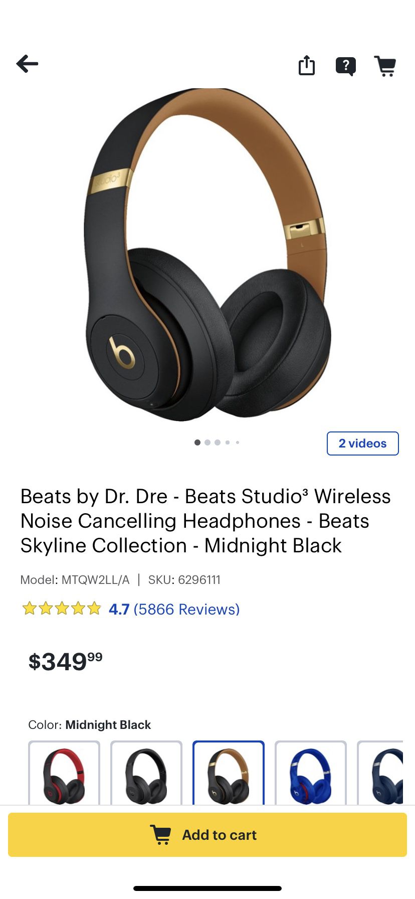 Beats Studio3 Wireless Noise Cancelling Headphone- Midnight Black