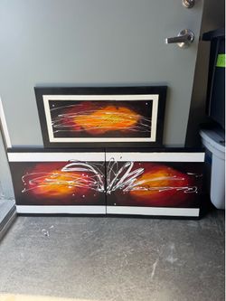 Abstract Modern Wall Art 3 Piece Canvas Painting Set Red Orange Black Decor