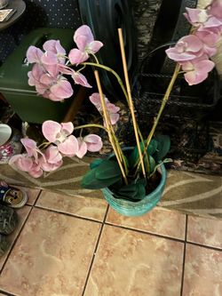 $35-Artificial Pink Orchid Arrangement in Teal Pot