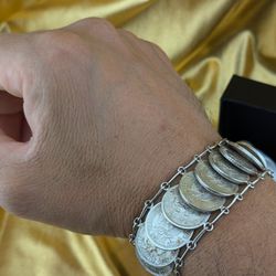 Vintage Rare 1940s Mexico  20 Centavos Silver Coin Bracelet / Authentic Mexican Silver Coins / Solid Sterling Silver