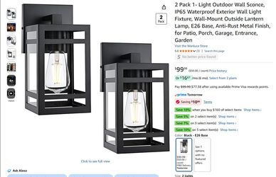 2 pack Outdoor Wall Sconce, IP65